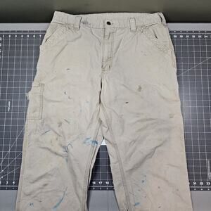 Carhartt B151 Pants Mens 38x32 Tan Carpenter Loose Canvas Skater Grunge Painted